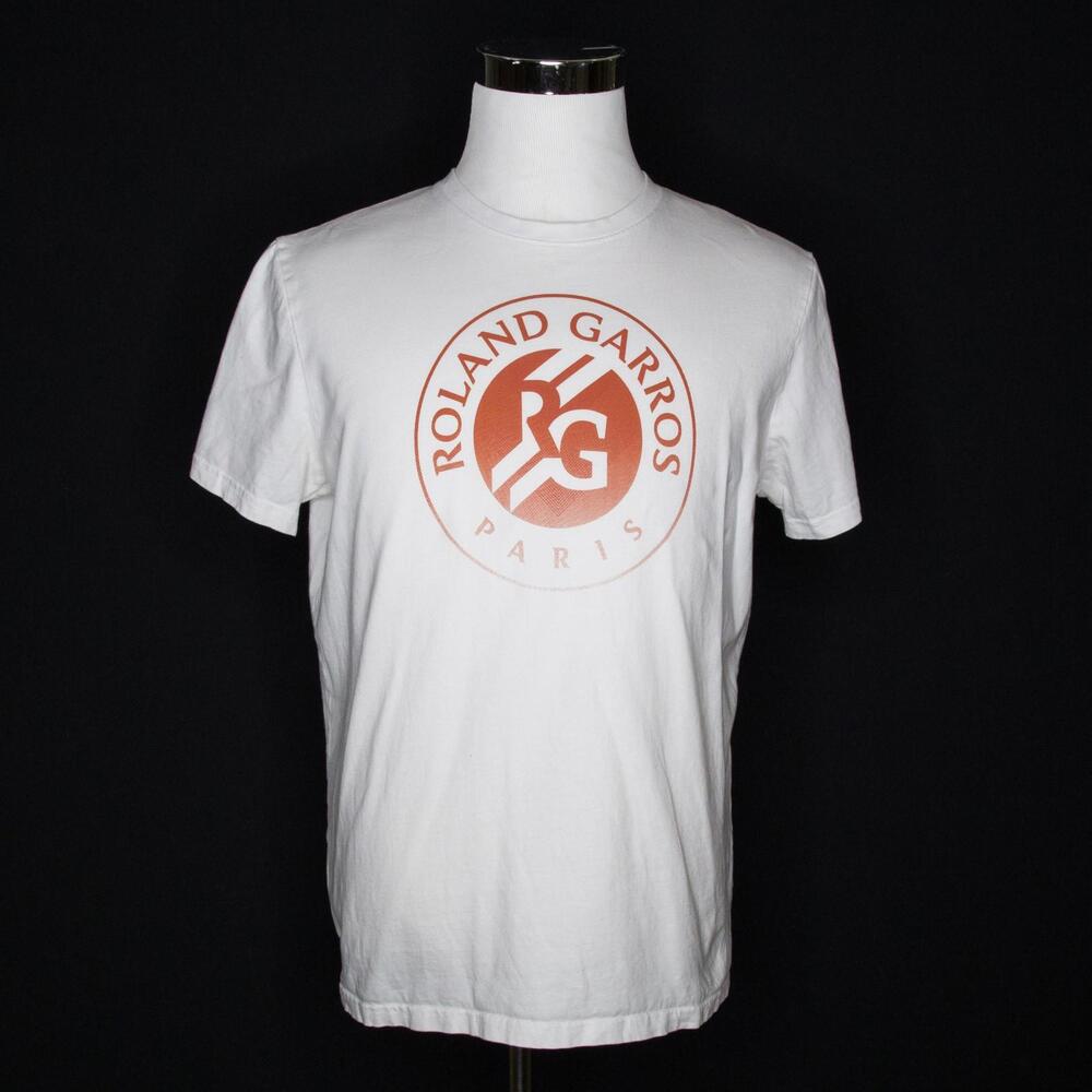 Roland Garros Men's Medium White Graphic Print Round-Neck Pullover Tee-Shirt